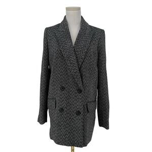H&M Herringbone Tweed Boyfriend Blazer Women’s M Black White Wool Blend